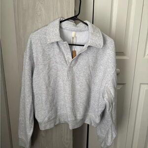 SKIMS Light Heather Grey Cotton Fleece Polo Sweatshirt - L - NWT